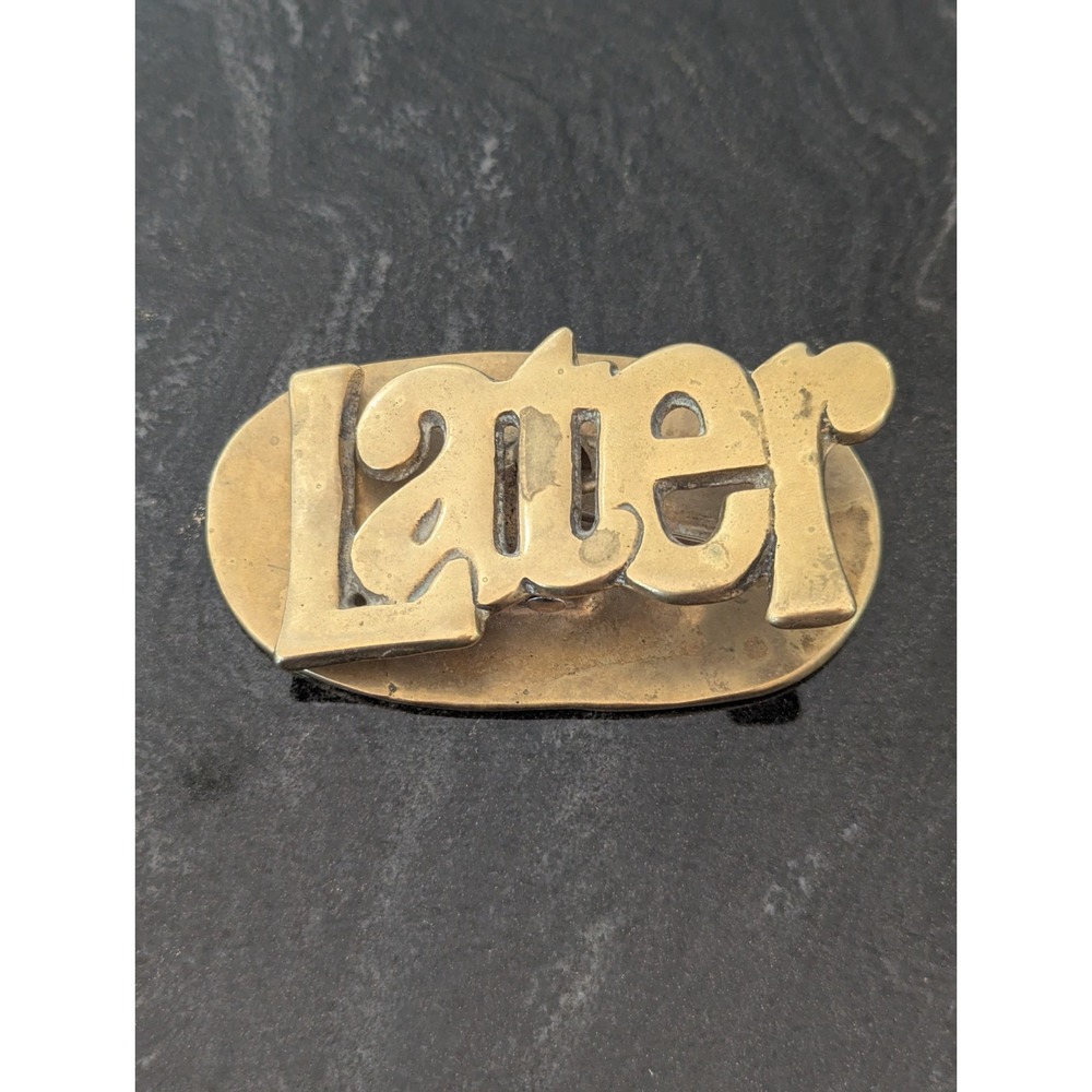 Vintage Large Brass Clip "LATER" Desk Decor Mail Paper‎ Organizer Office